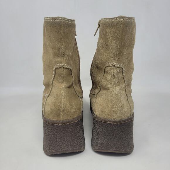 Vintage Bongo Boots 8 Tan Brown Suede Platform Wedge 90s Y2K Retro Chunky Ankle - Picture 7 of 12